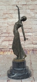 Dimitri Chiparus Graceful Art Deco Dancer Girl in Long Skirt - Bronze Sculpture on Marble Base