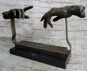 The Creation of Adam Touching Hands Bronze Statue Sculpture Figure Dali 9" x 18"