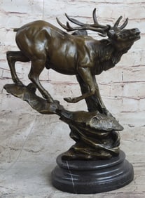 Statue Elk Deer Stag Hunter Wildlife Art Sculpture Figure Lost Wax