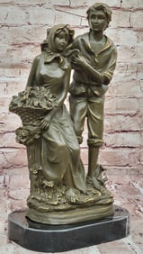 Romantic Farm Couple Bronze Sculpture ? Vintage Harvest Scene