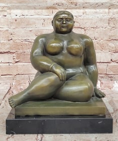 Voluptuous Seated Nude Bronze Sculpture ? Botero Style Art