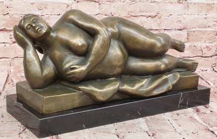 Reclining Nude Woman Bronze Sculpture ? Botero Style Art
