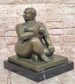 Fernando Botero Seated Woman Bronze Sculpture on Marble Base