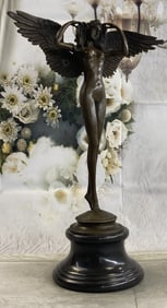 WEINMAN NUDE WIGNED LADY ANGER BRONZE SCULPTURE