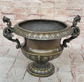 Original Signed Milo Elegant Vase Planter Plant Holder Bronze Sculpture Statue