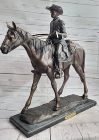 WILL ROGERS Bronze Statue Sculpture Frederic Remington Western Cowboy 23" x 23"