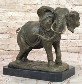 African Elephant Bronze Sculpture ? Lifelike Safari Artwork on Marble Base