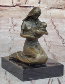Young Mother W/ Newborn Baby Bronze Sculpture Statue Figure Signed Art by Milo