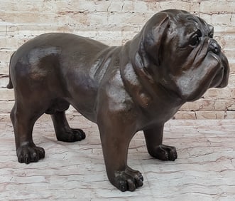 Life Size English Bulldog Puppy Bronze Statue Sculpture Figure 14" x 24"