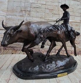 43 lbs BOLTER Frederic Remington Western Bronze Statue Sculpture Cattle Drive 18" x 17"