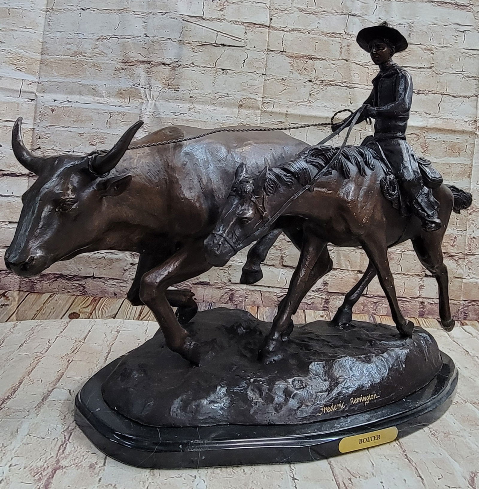 43 lbs BOLTER Frederic Remington Western Bronze Statue Sculpture Cattle Drive 18" x 17" (1 of 5)