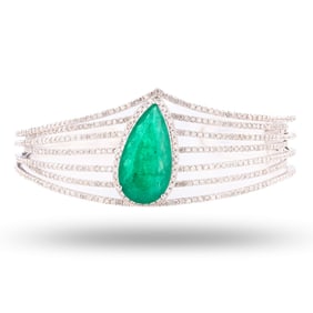 8.03ct Emerald and 4.89ctw Diamond 14K White Gold Bangle