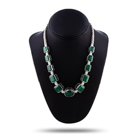 99.00ctw Emerald and 2.92ctw Diamond Platinum Necklace