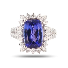 6.71ct Tanzanite and 1.45ctw Diamond Platinum Ring