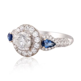 0.49ctw Blue Sapphire and 1.63ctw Diamond 18K White Gold Ring