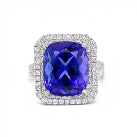9.29ct Tanzanite and 1.05ctw Diamond Platinum Ring (GIA CERTIFIED)