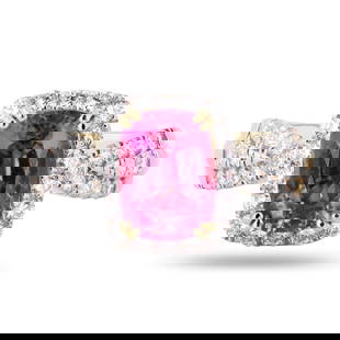 2.71ct Purplish-Pink Sapphire and 0.66ctw Diamond 18K Yellow Gold Ring (GIA CERTIFIED): One 18k Yellow Gold Sapphire & Diamond Ring. Weighing 4.90 Grams. Containing: One Cushion Cut Natural Sapphire. GIA Report Number: 2215477578 Measurements: 8.91 x 6.54 x 4.98mm Weight: 2.71 carat Colo