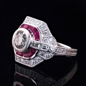1.30ct Diamond and 0.65ctw Ruby Platinum Ring (2.07ctw Diamonds)