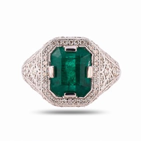 3.66ct Emerald and 0.80ctw Diamond Platinum Ring
