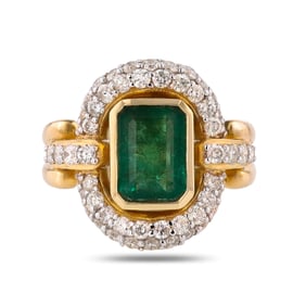 2.36ct Emerald and 1.21ctw Diamond 14K Yellow Gold Ring