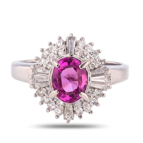 1.33ct Purplish Pink Sri Lanka Sapphire and 0.60ctw Diamond Platinum Ring (GIA CERTIFIED)