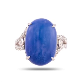 25.09ct Blue BURMESE Sapphire and 0.40ctw Diamond Platinum Ring