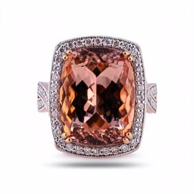 11.25ct Morganite and 0.67ctw Diamond 14K Rose Gold Ring
