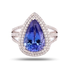 4.37ct Tanzanite and 0.58ctw Diamond Platinum Ring