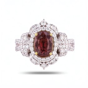 2.03ct UNHEATED Pink Brown Sapphire and 1.01ctw Diamond Platinum and 18K Yellow Gold Ring (GIA
