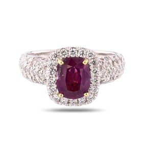 1.76ct UNHEATED Purple Pink Kashmir Sapphire & 0.87ctw Diamond 18K YG Ring (GIA CERTIFIED)