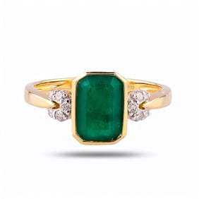 1.67ct Emerald and 0.14ctw Diamond 14K Yellow and White Gold Ring