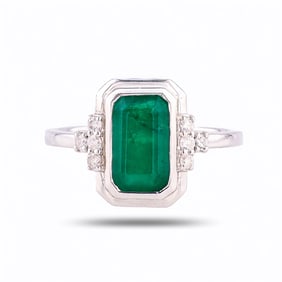 1.86ct Emerald and 0.16ctw Diamond Platinum Ring