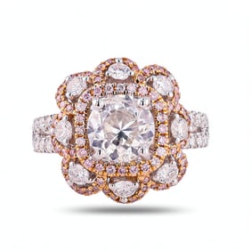 1.96ct I COLOR I1 CLARITY Diamond 18K White & Rose Gold Ring w/ Pink Diamonds