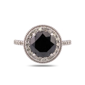 3.29ct Fancy Black CENTER Diamond 14K White Gold Ring (3.97ctw Diamonds)