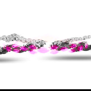 10.05ctw BURMESE Ruby and 1.91ctw Diamond Platinum Bracelet (GIA CERTIFIED): One polished, stamped, and tested platinum bracelet marked Oscar Friedman. The bracelet is mounted with 20 genuine Burmese Rubies weighing approximately 10.05 carats, and 72 genuine round diamonds wei