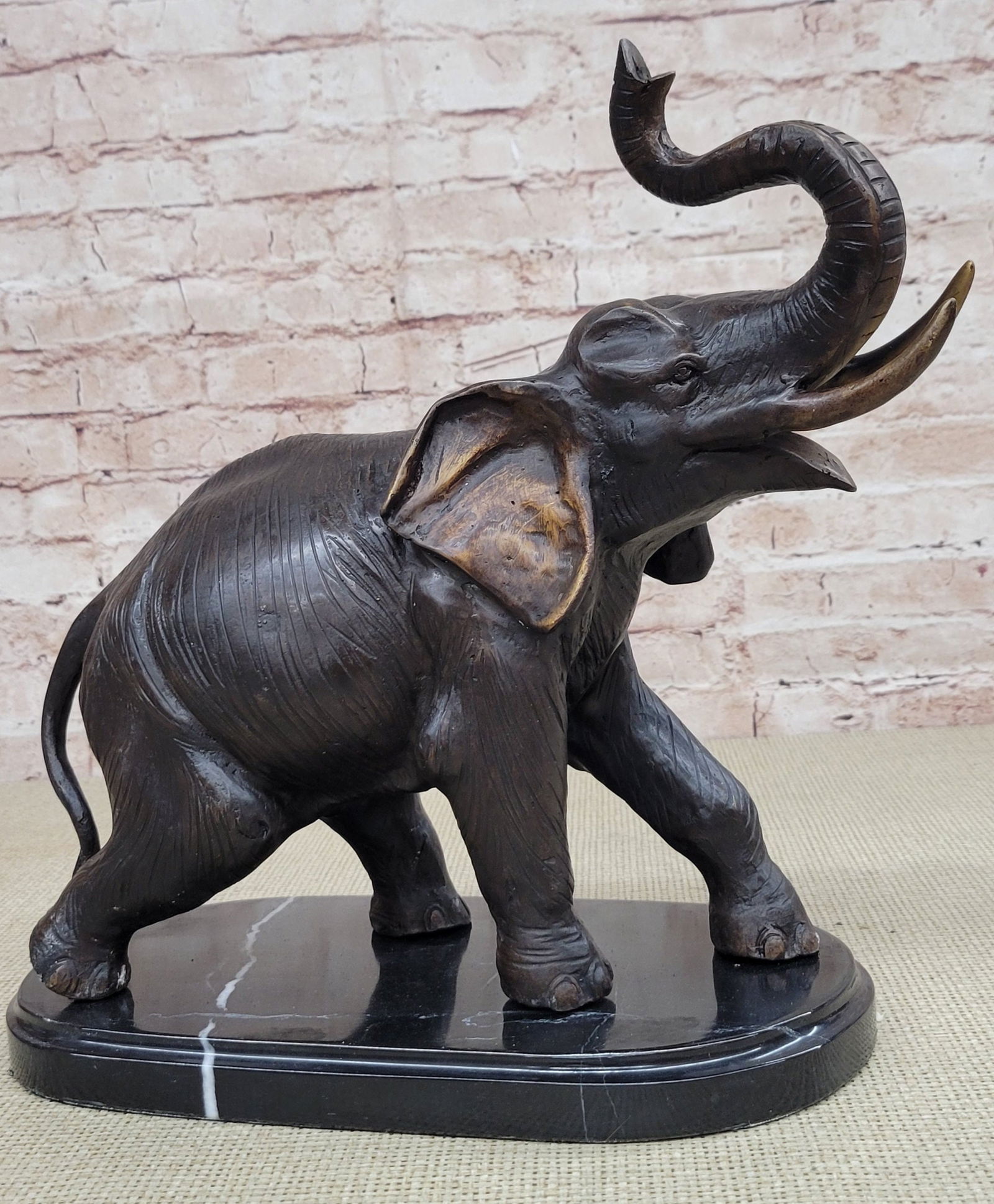 Handmade Bronze Elephant Sculpture Statue Collectible Marble Base Signed Moigniez 13" x 16" (1 of 4)