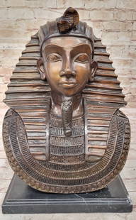 Egyptian Pharaoh Real Bronze Bust Sculpture Art Deco Statue Egyptology 14" x 9.5": Bronze Dimensions with Marble Base: Height 14" X Width 9.5"Marble Dimensions:9" X 8"Height without base:13"Weight:20 LBSOriginal or Reproduction: Original