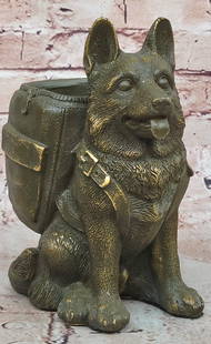 German Shepherd with Backpack Bronze Sculpture  Working Dog Canine Art: Bronze Dimensions: Height 7" x Width 6"Weight:4 LBSOriginal or Reproduction: Original