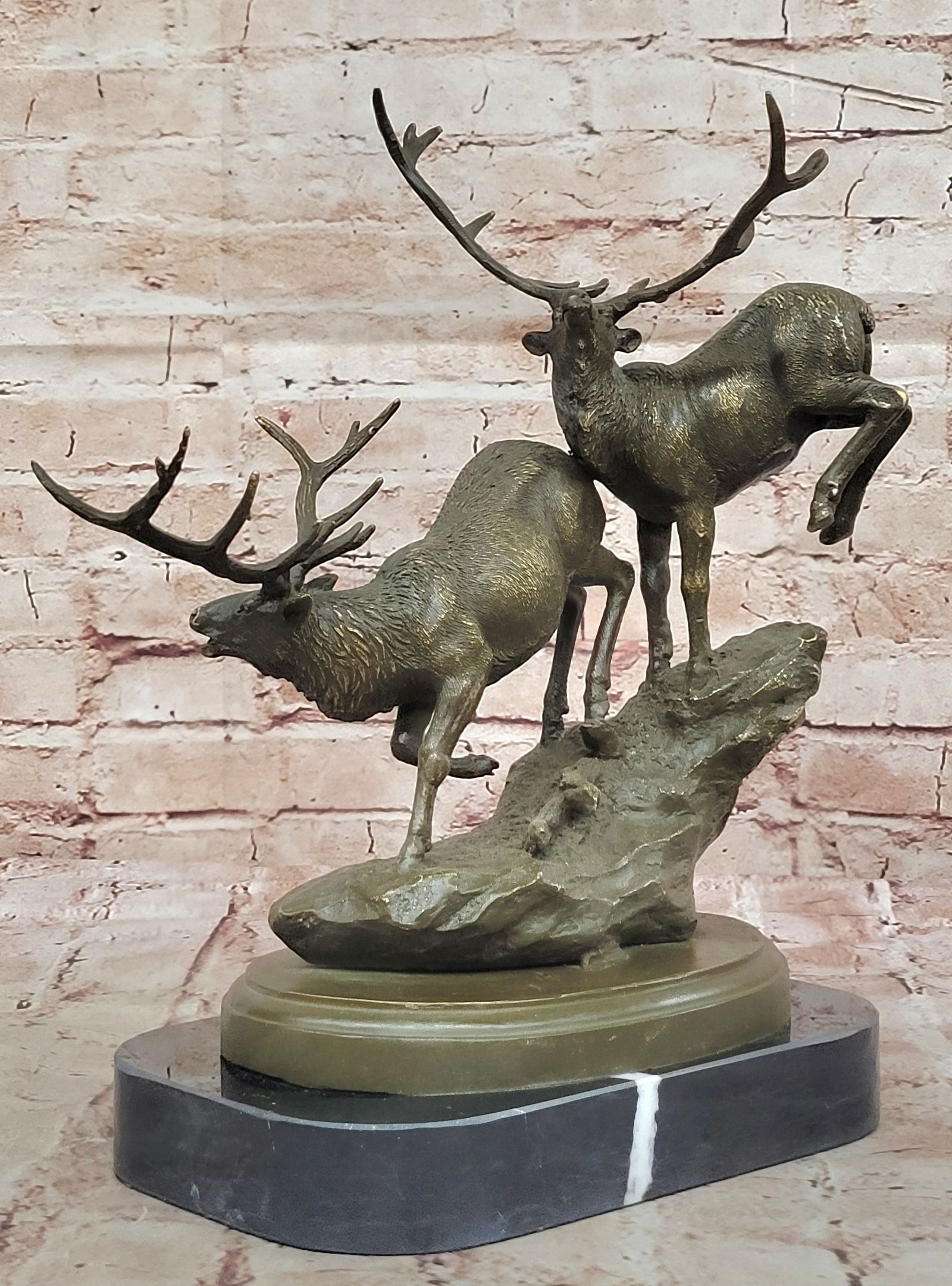 Leaping and Standing Stags Bronze Sculpture  Majestic Deer Wildlife Art (1 of 4)