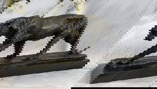 Large Bugatti African Lioness Bronze Sculpture: Total Dimensions: Height 8'' x Width 21''Approximate Weight: 32 LBSOriginal Reproduction: Reproduction