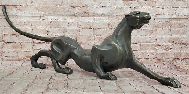 Modern Bronze Panther Sculpture ? Abstract Feline Art Deco Style: Bronze Dimensions: Height 13" X Width 37"Weight:20 LBSOriginal or Reproduction: Original