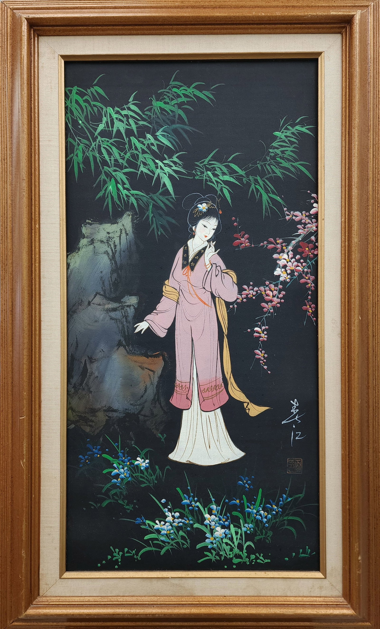 Vintage Artistic Impressions Traditional Style Oriental Lady Geisha Oil Painting (1 of 2)