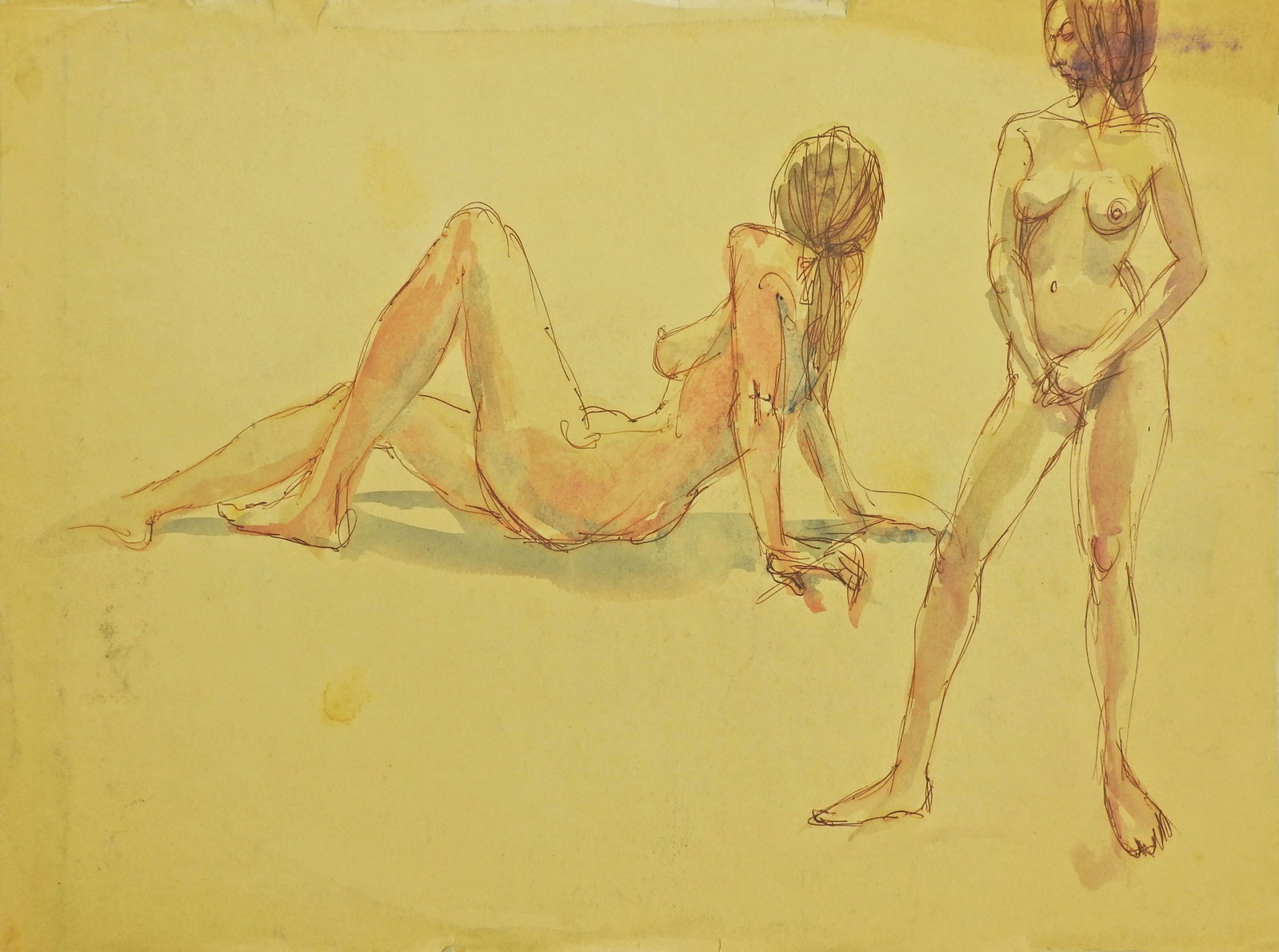 watercolor nude drawing unknown artist: 15.50" x 20.50"