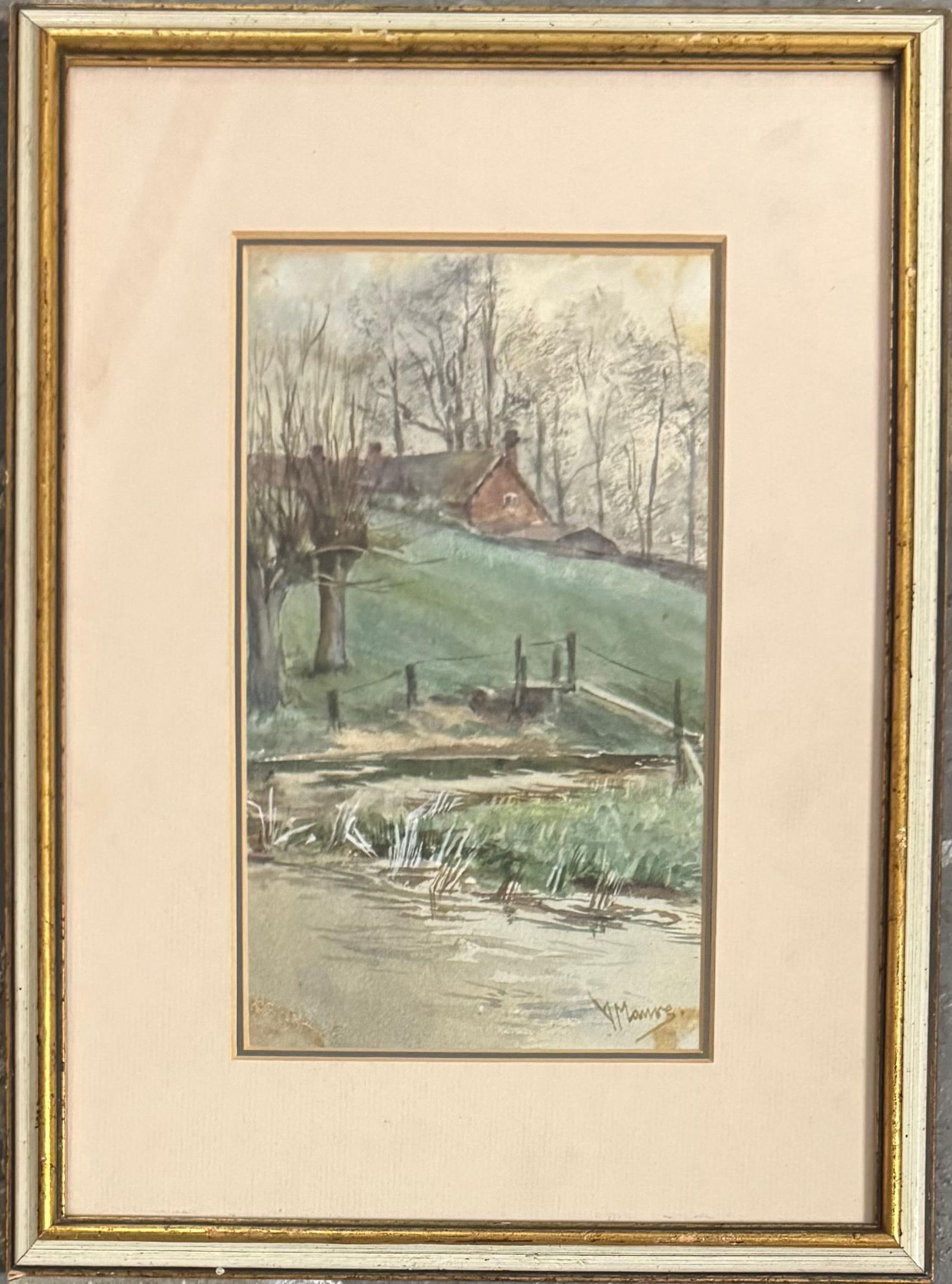Anton Mauve atrib: Watercolor on paper 8.5x5. Frame 13.5x10