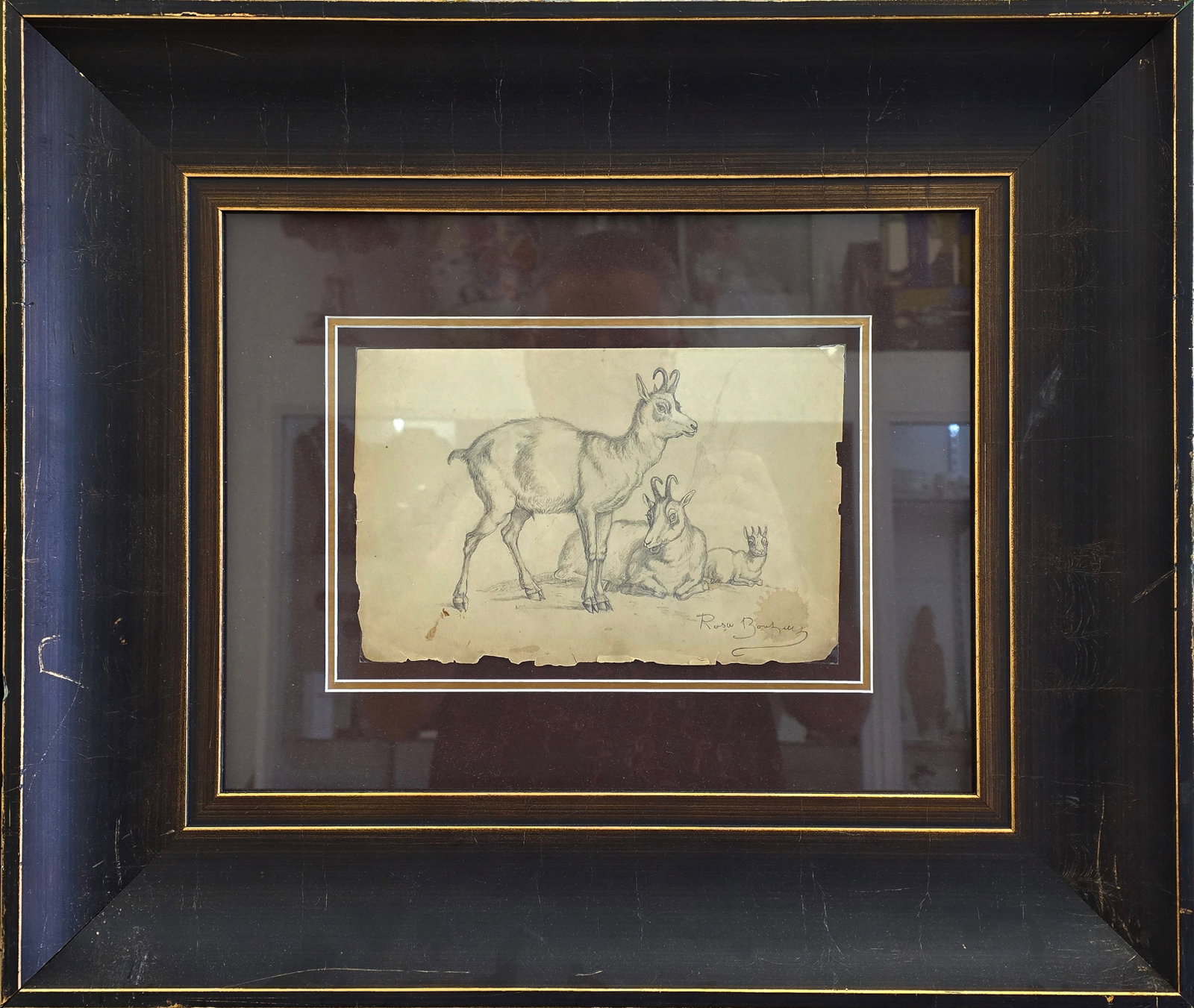 BONHEUR graphite on paper: 5.75" x 8.75", with frame 17" x 20"