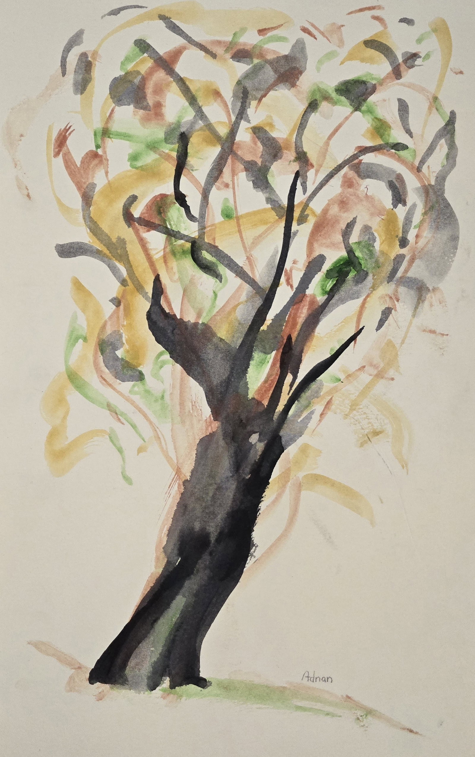 Etel Adnan atrib: Ink and watercolor on paper 20" x 12.5"