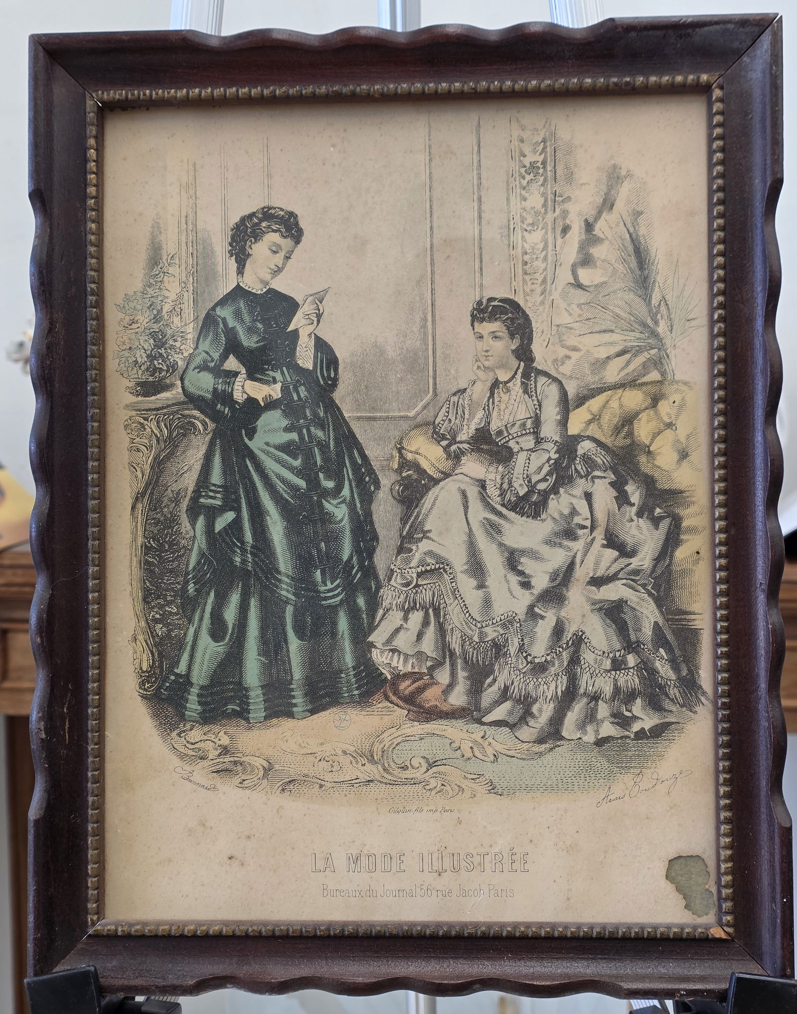 Original French antique hand coloured engraving LA MODE ILLUSTREE 1871, PL7: 13.50" x 10.50"