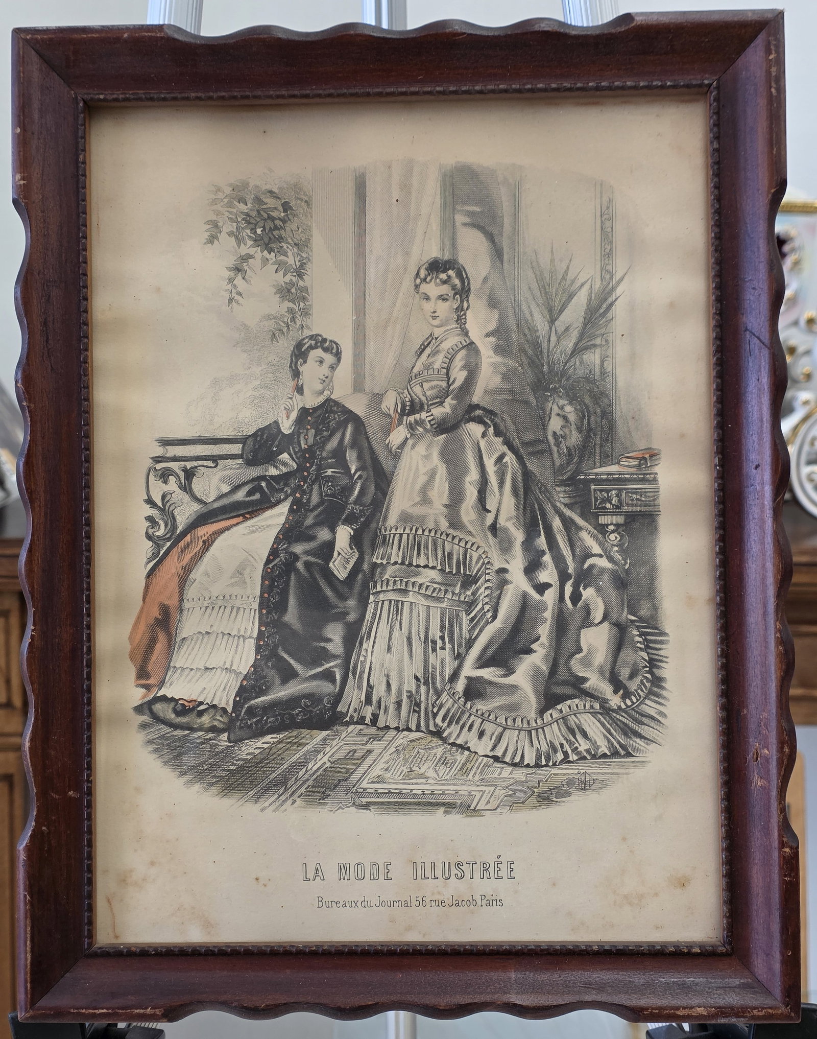 Original French antique hand coloured engraving LA MODE ILLUSTREE: 13.50" x 10.50"