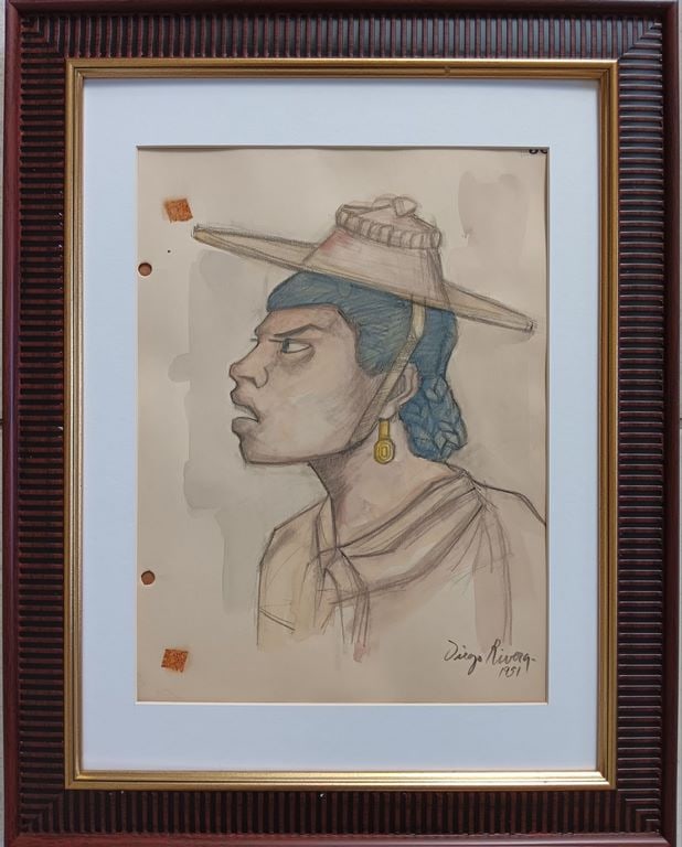 Diego Eivera: Watercolor and Charcoal on Paper. 1951. 13 x 10 "