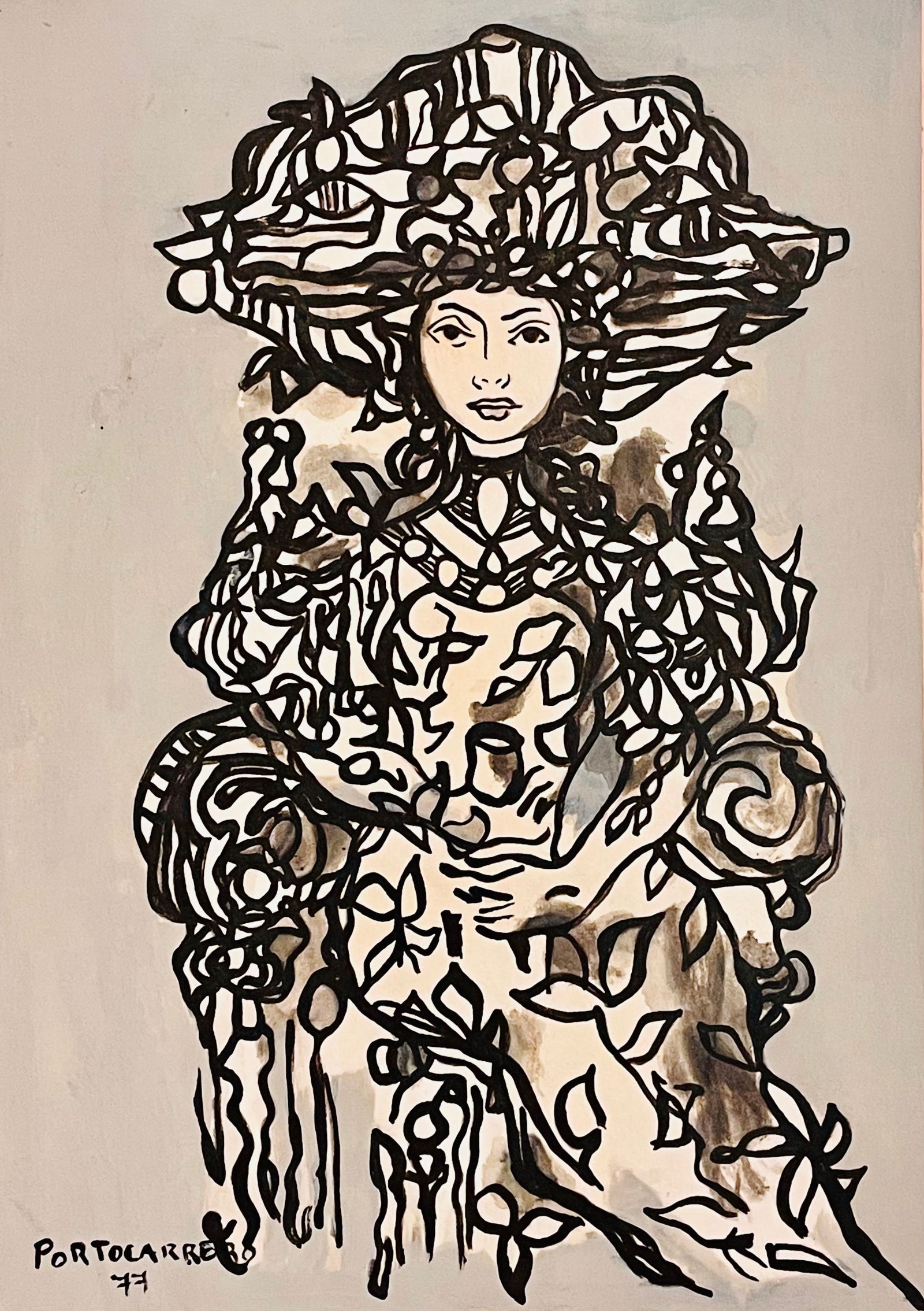 Rene Portocarrero with COA: 26 x18 cm 1977